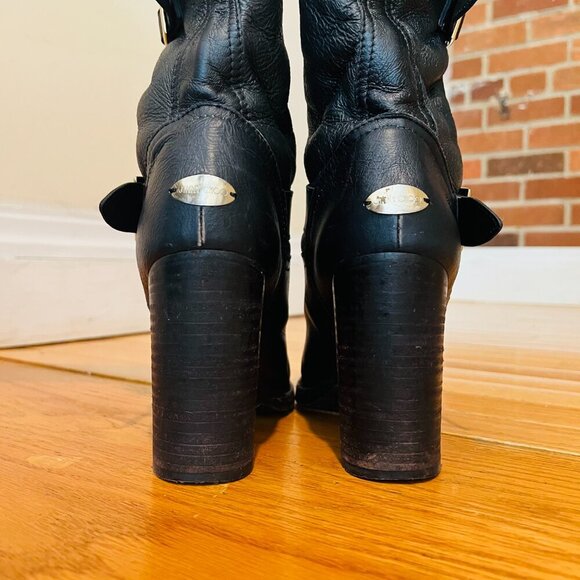 Jimmy Choo Dart Biker Black Leather Moto Combat Mid-Calf Buckle Bootie Size US 8 - Picture 13 of 16